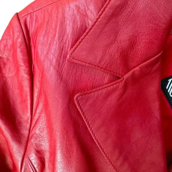 TIBCA Leathers Red Genuine Leather Blazer Jacket 14P Petite Luxury Coat - Picture 8 of 9